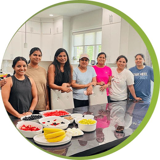 Group of wellness coaches with healthy food